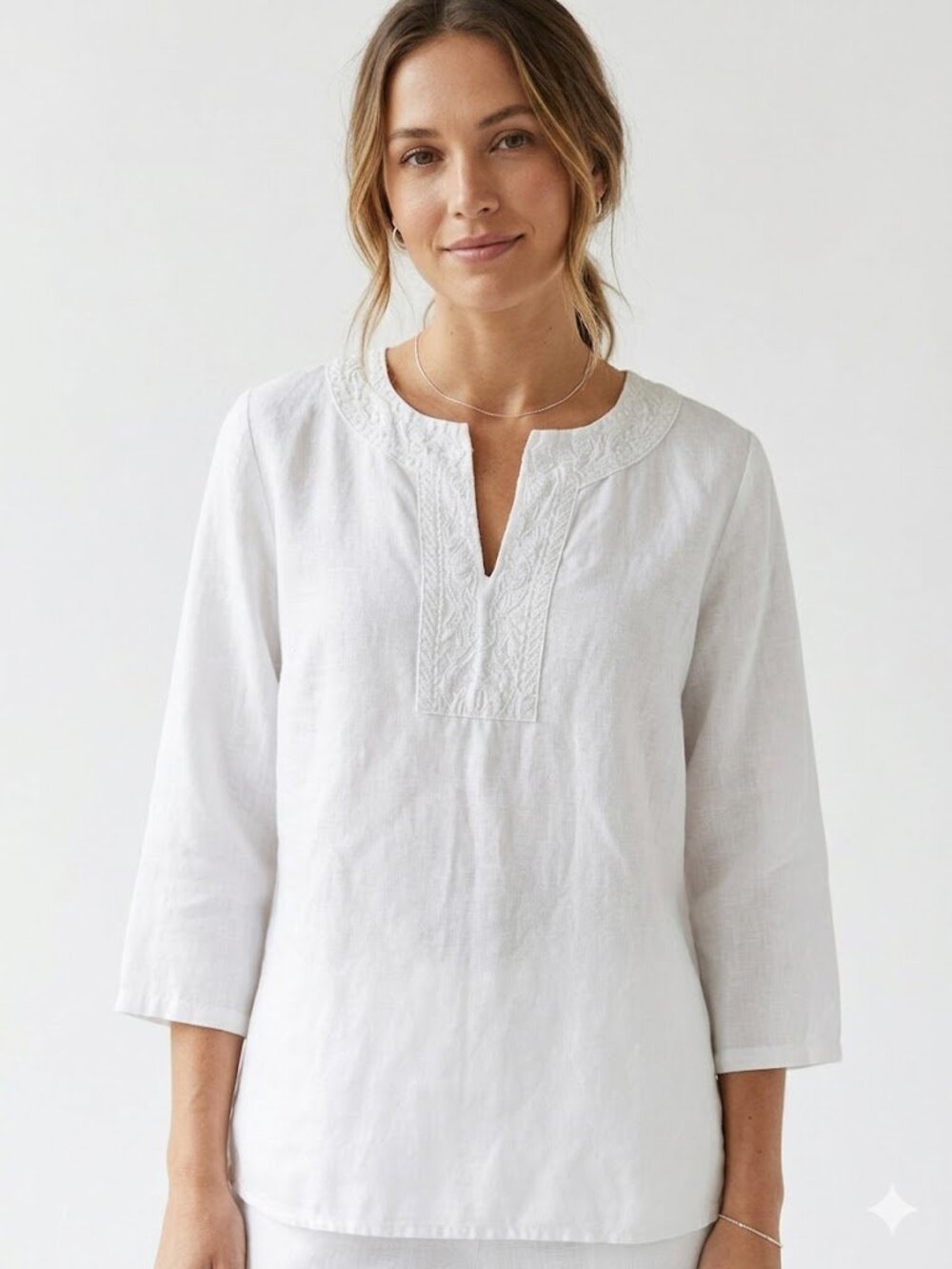 Edward Irish Linen White Embroidered Blouse XL